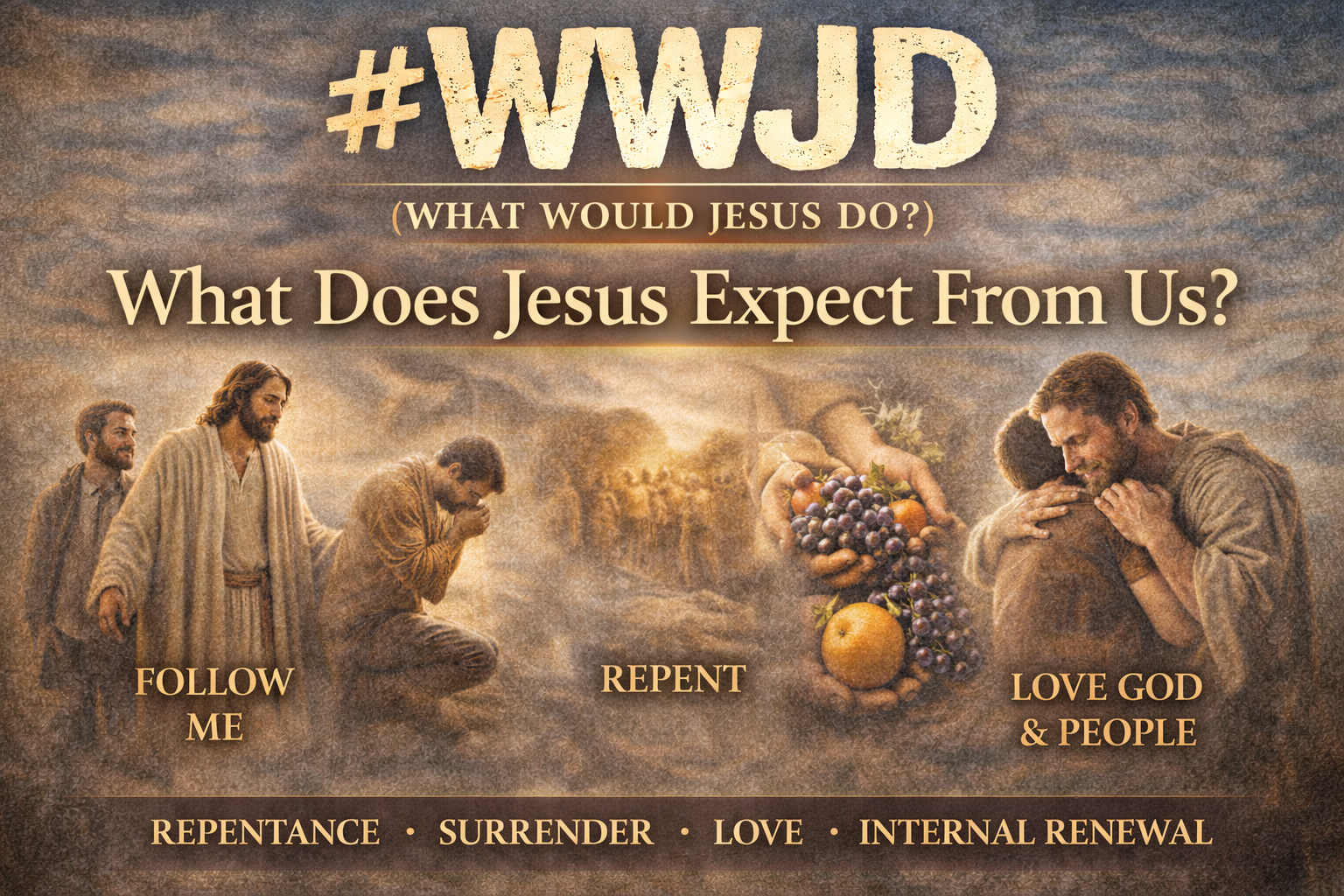 An image with Jesus Christ and the words, "#WWJD, What does Jesus Expect From Us."