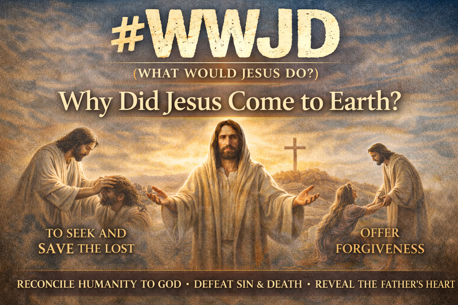 An image with Jesus Christ and the words, "#WWJD, Why did Jesus Come to Earth?"